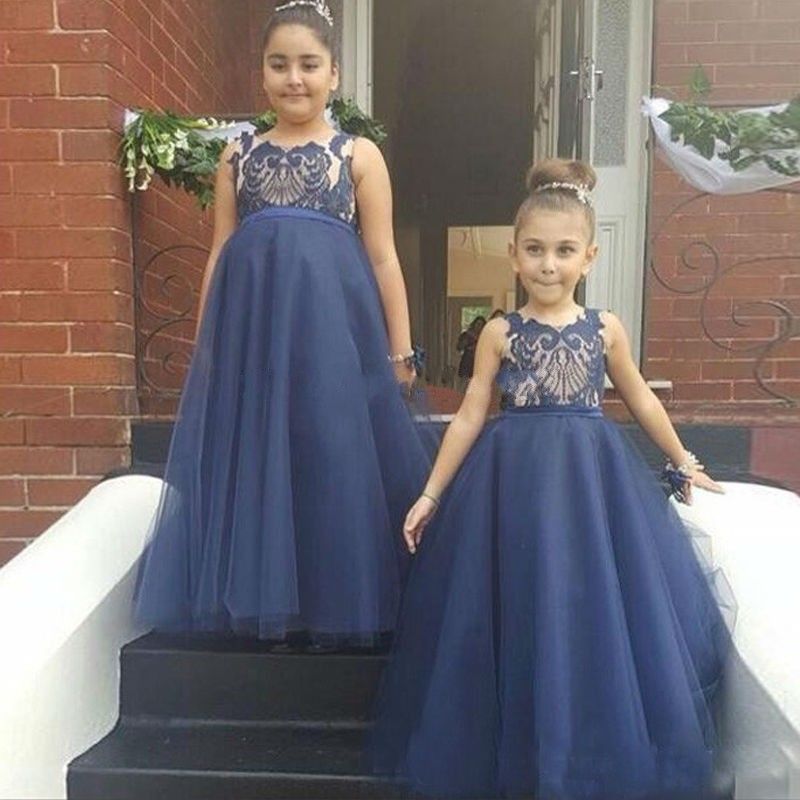 girls navy flower girl dress