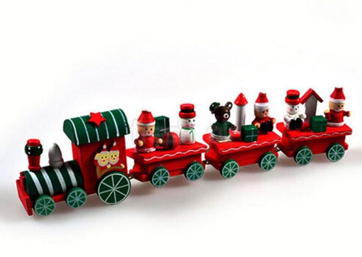 Christmas Wooden Mini Train Ornaments Kids Toy Gifts Xmas Party Home Favor Decor
