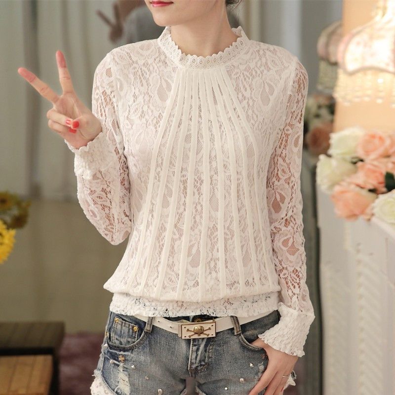 Compra Blusa Blanca De Encaje Camisas Tallas Grandes S 4XL Stand Neck Tops  Blusas De Mujer De Manga Larga Crochet Ladies Office Shirt Blusas 32608  Barato | Entrega Rápida Y Calidad | Es.Dhgate
