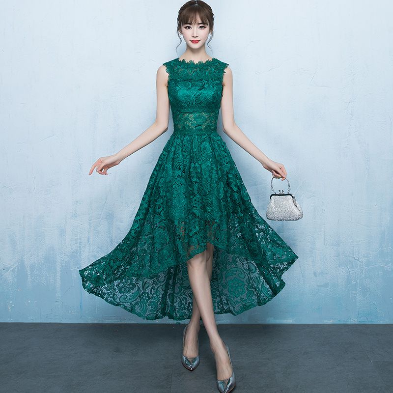 emerald green high low prom dress