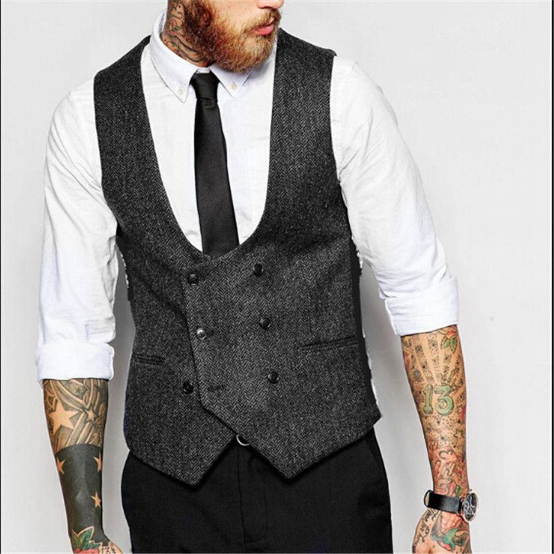Discount Wholesale Double Breasted Men Solid Color Slim Fit Vest Plus