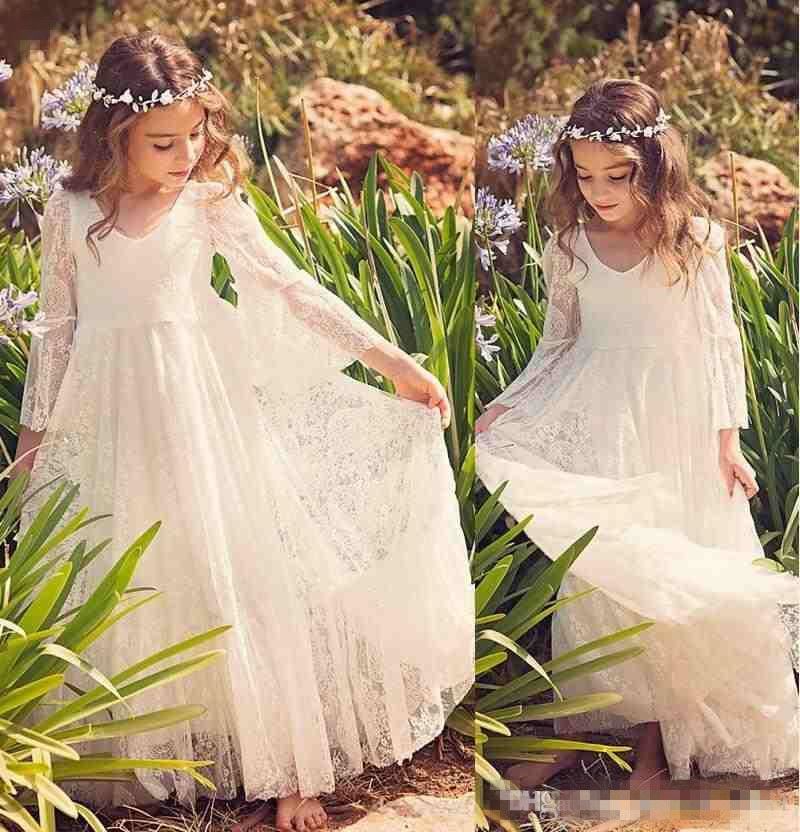 Acheter Vintage Ivoire Full Lace Boheme Fleur Fille Robes Pour La Fete De Mariage Manches Longues Boho Robes De Soiree De Mariee Pour Petite Fille 2019 De 61 82 Du Sarahbridal Dhgate Com