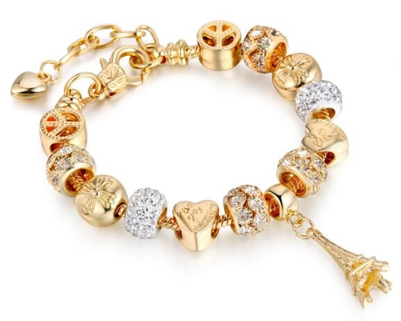 Compra 925 Plata Y Oro Plateado Joyería Torre Estilo Dama De Honor Hebras  De Cuentas, Encantos Románticos De Pulsera Hecha A Mano, Cadenas De Cuentas  De Amistad En Tamaños De 18 Cm
