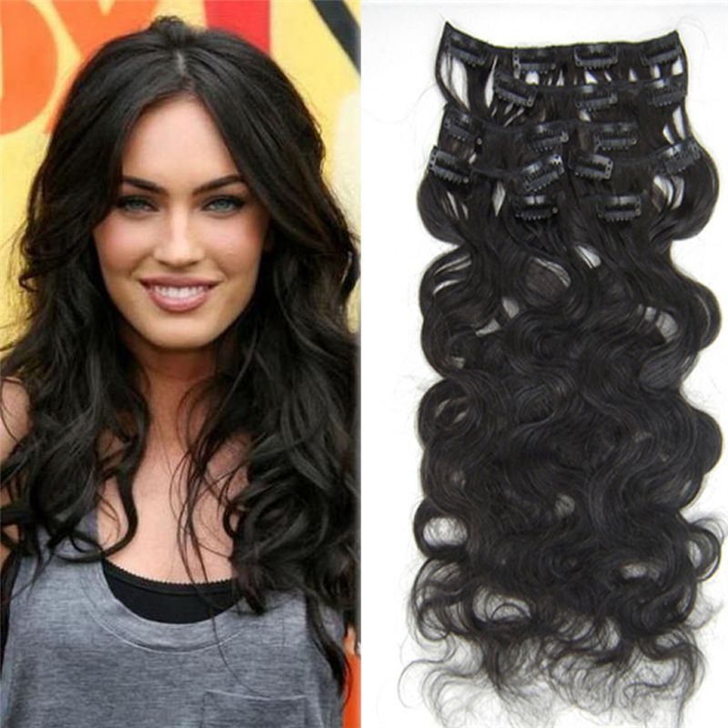 High Quality Clip In Hair Extensions Soft Natural Blcak Brazilian