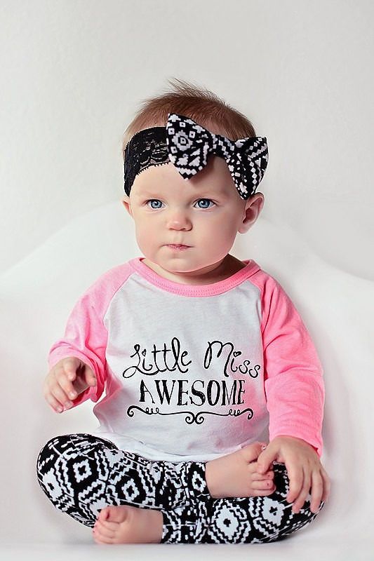 Little miss Toddler Kids Baby Girls Tops T-shirt Pants Leggings Outfits Clothes
