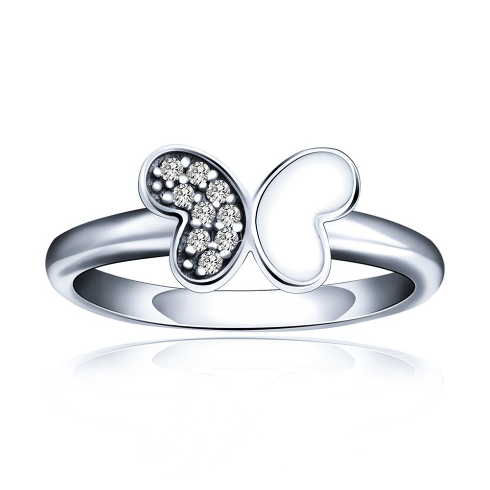 Hot Sale 925 Sterling Silver Half A Silver Butterfly Ring Diamond Ring