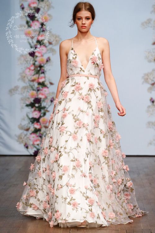 flower embroidered formal dress