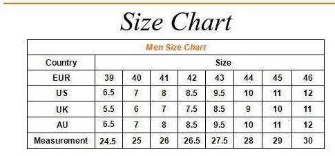 Size Chart For Men S Slippers