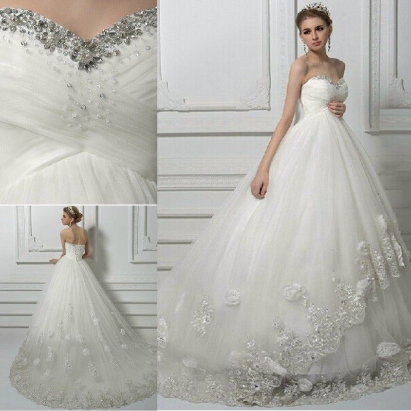 sweetheart neckline ball gown wedding dresses with bling