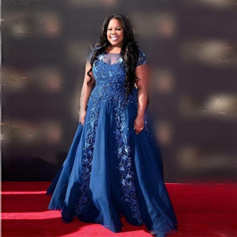 navy blue plus size prom dress