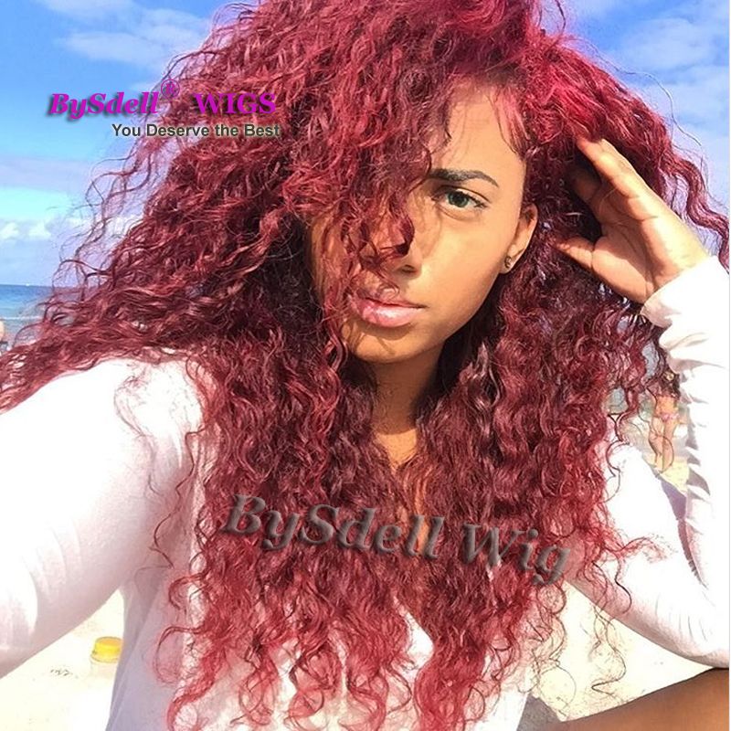 Gorgeous Natural Kinky Curly Hair Heat Resistant Wig Synthetic Burgundy Red Hair Dark Swiss Lace Front Wigs For Chocolate Skin Women Cheap Wigs For
