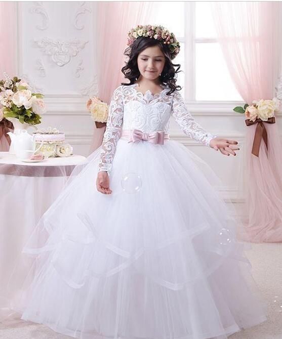 Vestidos de niña de flores para bodas Vestidos de manga larga de encaje Vestidos  para niñas
