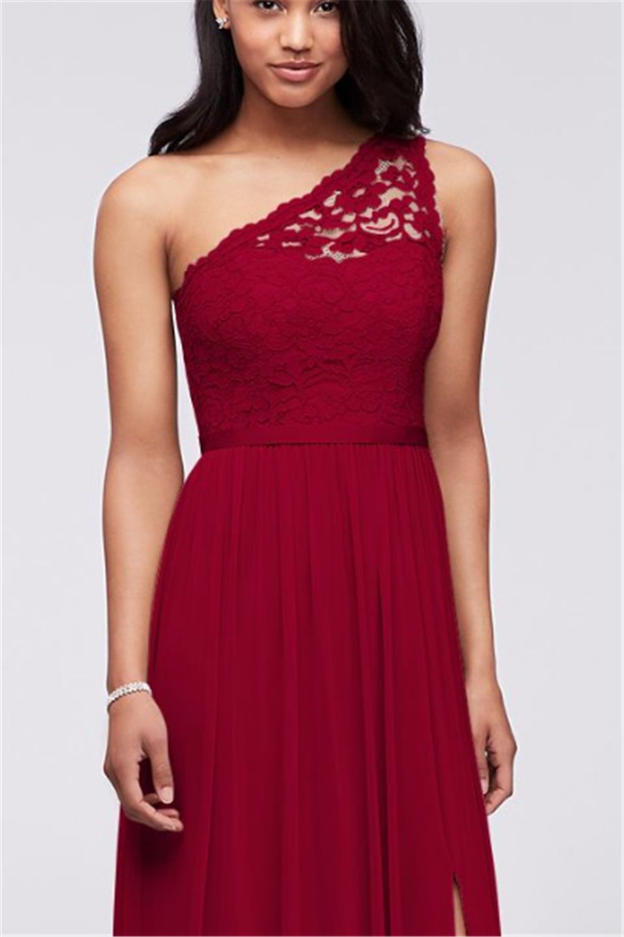 one shoulder lace bridesmaid dress