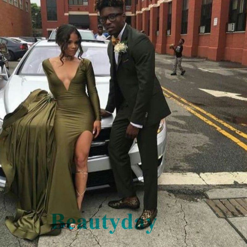 green prom dress and tux