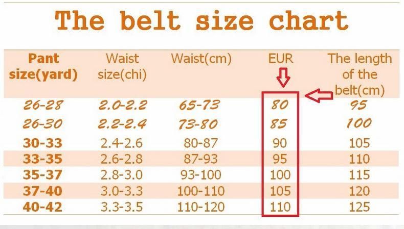 115 Cm Belt Size Chart