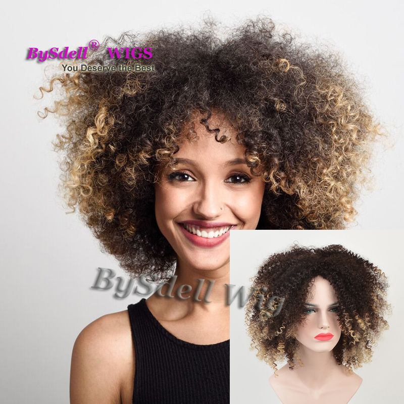 Short Kinky Curly Hair African American Wig Synthetic Hair Black