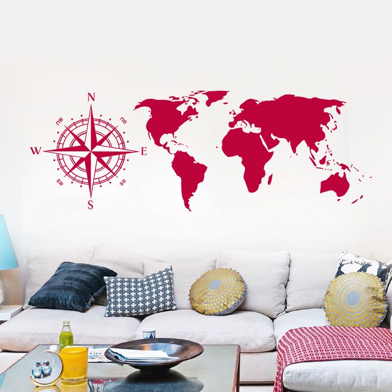 Five Colors Optional Wall Stickers World Map Wall Decals For Living Room Office Decoration Pvc Mural Removable Cheap Wall Clings Cheap Wall Decal From