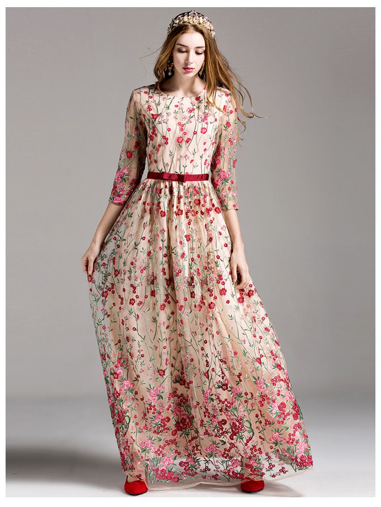 long sleeve embroidered maxi dress