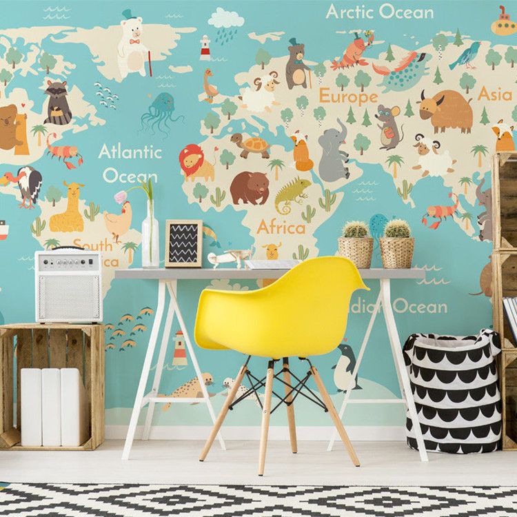 Acheter Dessin Animé Monde Carte Du Monde Papier Peint Enfants Chambre Garçons Et Filles Papier Peint De La Chambre Murale Papier Peint Mural Couvrant