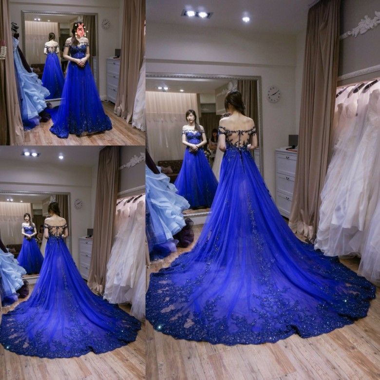 royal blue and purple wedding dress