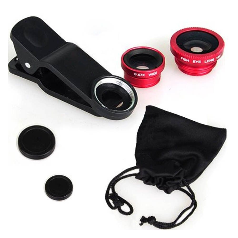 Lente Macro 2 in1 y Lente Gran Angular S/úper con Clip de Tel/éfono Universal Negro Kit de Lentes de la c/ámara del tel/éfono m/óvil Lente Ojo de pez Rojo