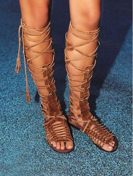 2017 mujeres verano botas de sandalias de gladiador botas hasta la rodilla botines de tacón