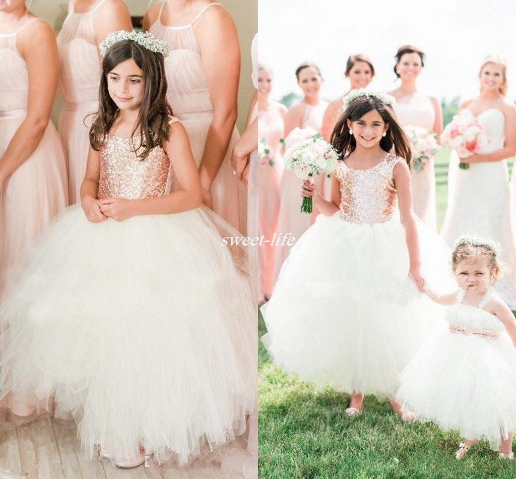 Gorgeous Rose Gold Sequins Banquete de boda Vestidos para niñas de flores 2019 Gorra Manga Puffy Gorgeous Rose Gold Sequins Banquete de boda Vestidos para niñas de flores 2019 Gorra Manga Puffy