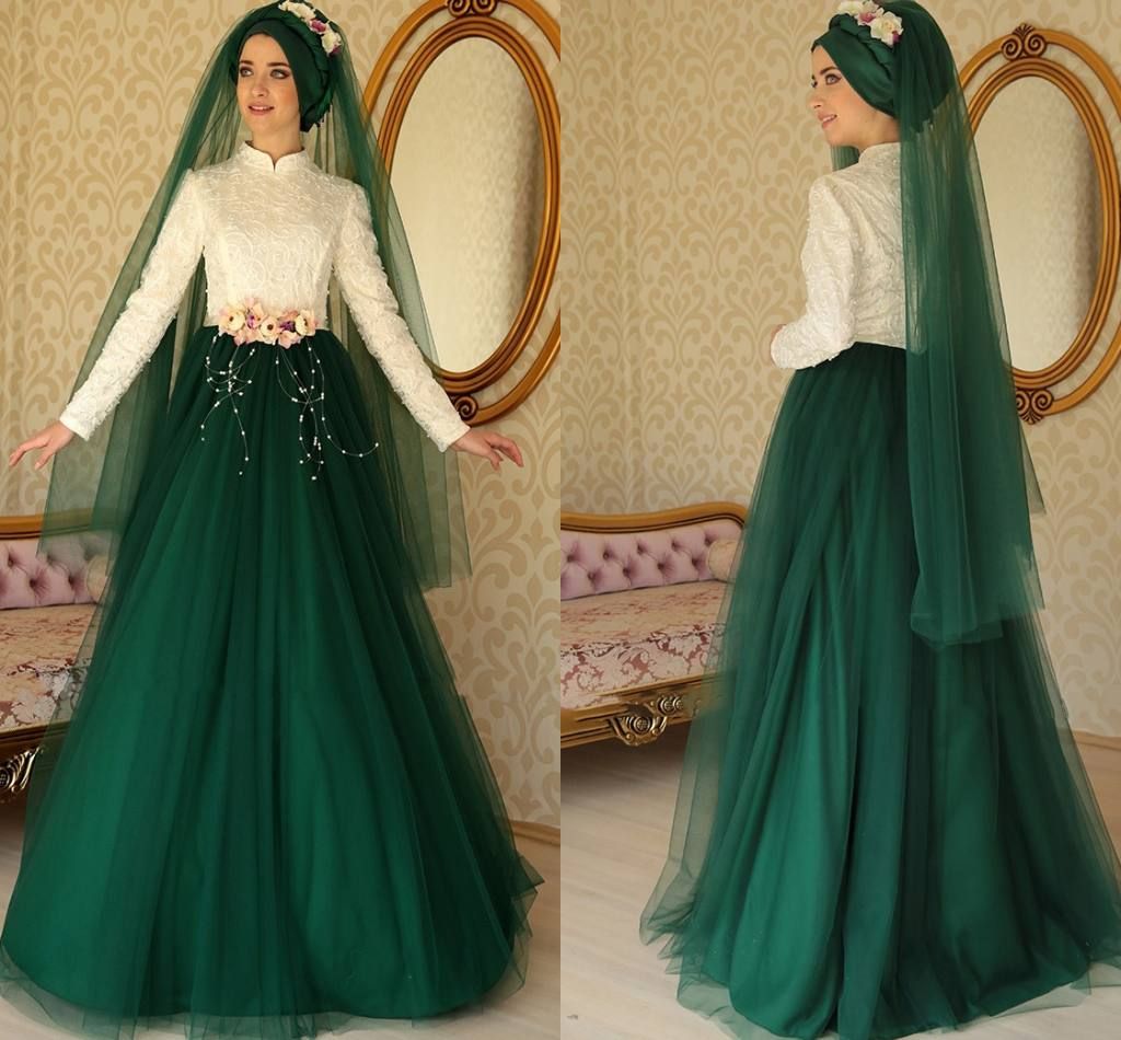 green and white wedding dress