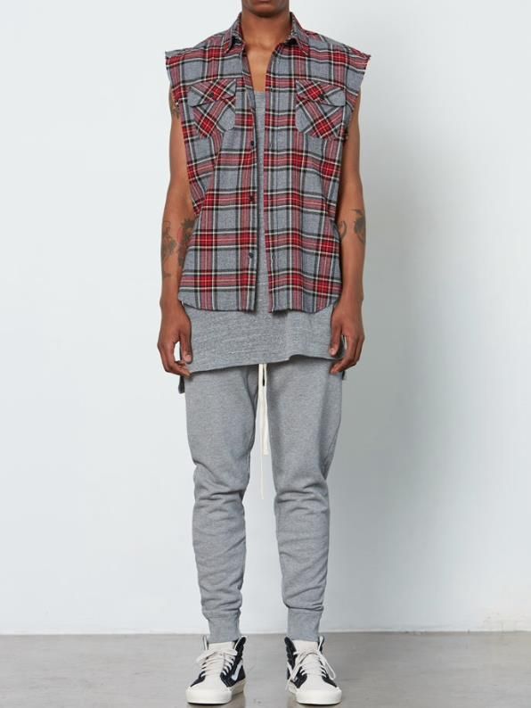 2017 2017 New Fashion Hip Hop Mens Sleeveless Flannel Shirts Men XL - length:86 chest:114 Shoulder breadth:53 Sleeve width:34 - 2017 2017 New Fashion Hip Hop Mens Sleeveless Flannel Shirts Men