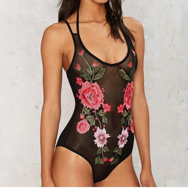 black embroidered swimsuit