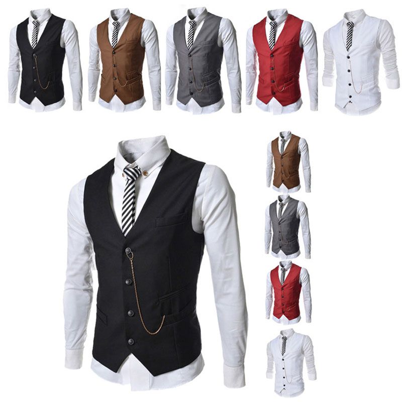 Son Erkekler Yelek Metalik Cift Goguslu Zinciri Elbise Takim Elbise Yelek Erkek Arti Boyutu Weste Homme Aksam Casual Slim Fit Jile Adam Yelekler Gooum