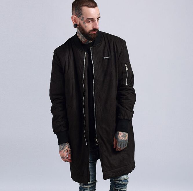 Super Male Long Bomber Jackets Suede Down Biker Coats Winter Autumn Warm UK-55