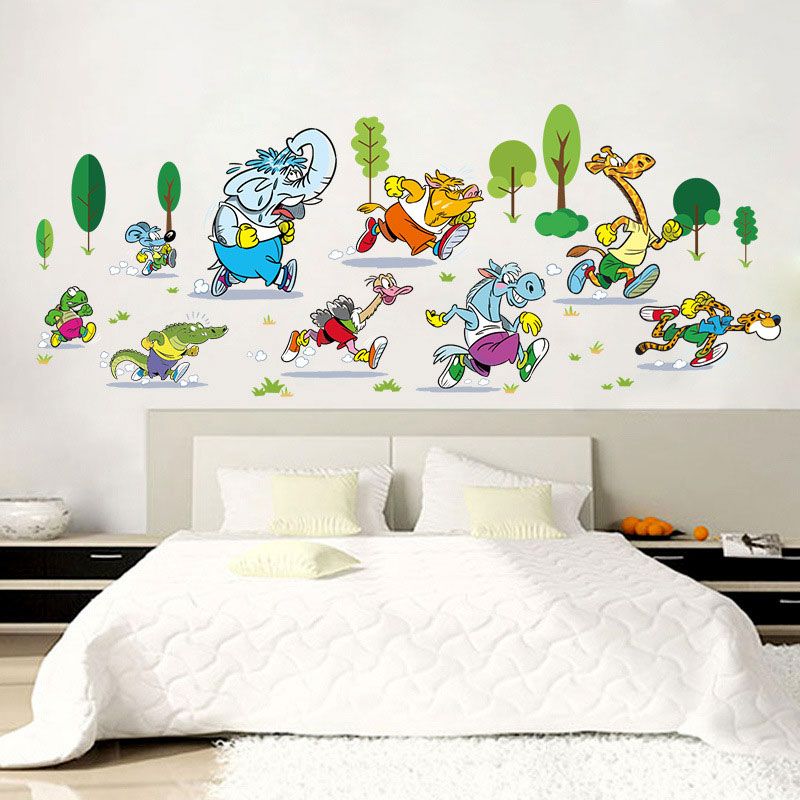 Elephant Animal Running Race Wall Stickers Living Room Bedroom Wall Decals Stickers Cartoon Childrens Room Decor Stickers Wall Stickers Love Wall