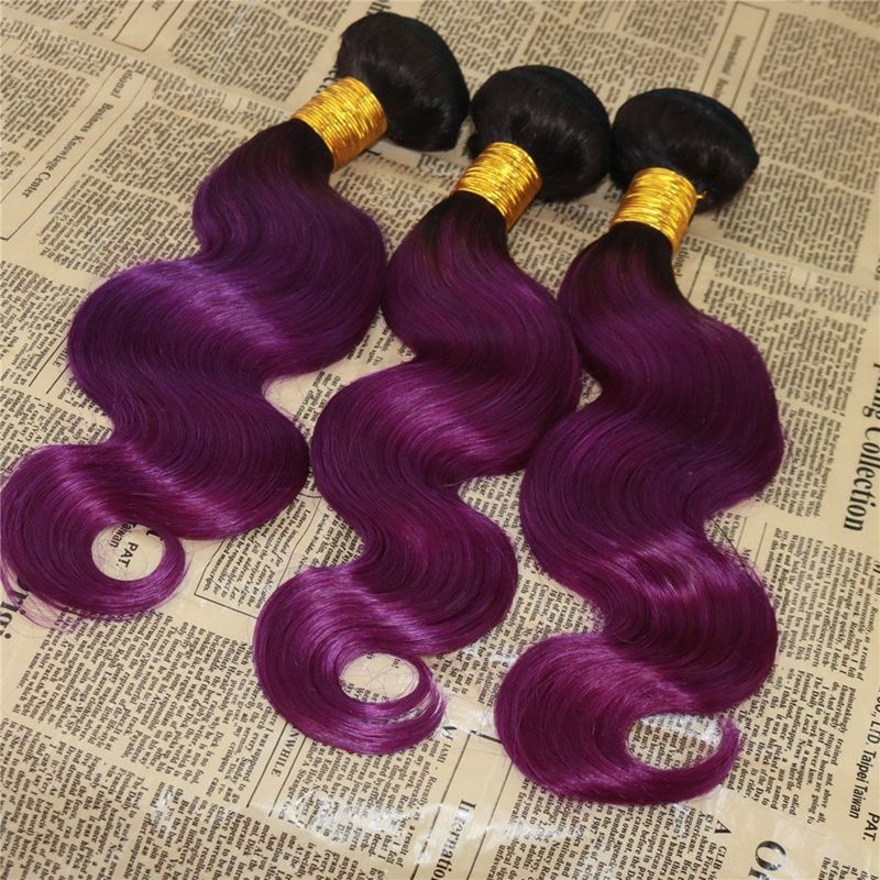 Brazilian Ombre Human Hair Extensions 1b Purple Dark Roots Two