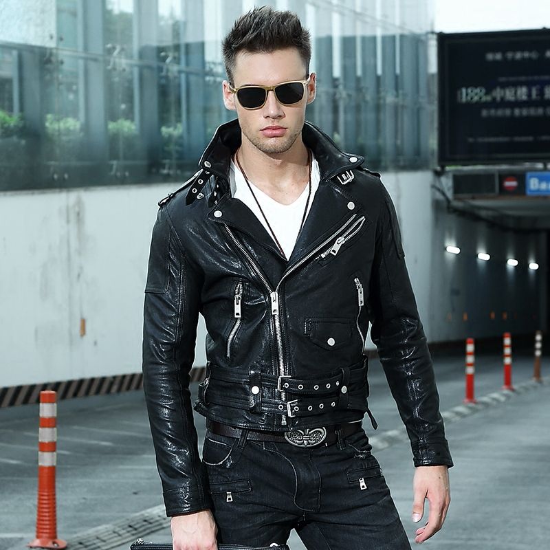 2019 2018 Black Men Slim Fit Leather Motorcycle Jacket Diagonal Zipper Genuine Sheepskin Short Biker Coat Xl From Humanhair116 406 09