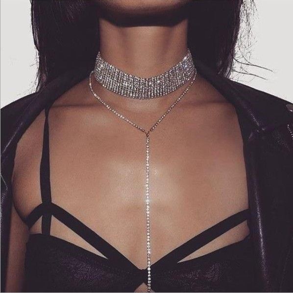Women Crystal Multi-Layer Choker Collar Chunky Pendant Chain Necklace Jewelry 
