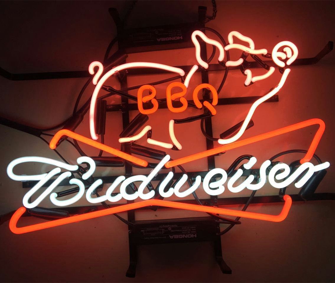 New Budweiser Bow Tie Pig BBQ Beer Neon Light Sign 17"x14" 