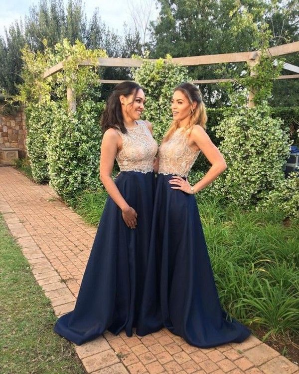 navy blue and peach bridesmaid dresses