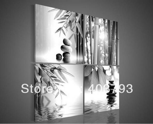 4 Piece Wall Art Botanical Black White And Red Decor Feng Shui White Black Oil Painting