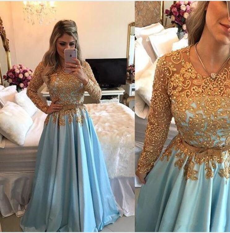 light blue and gold dress