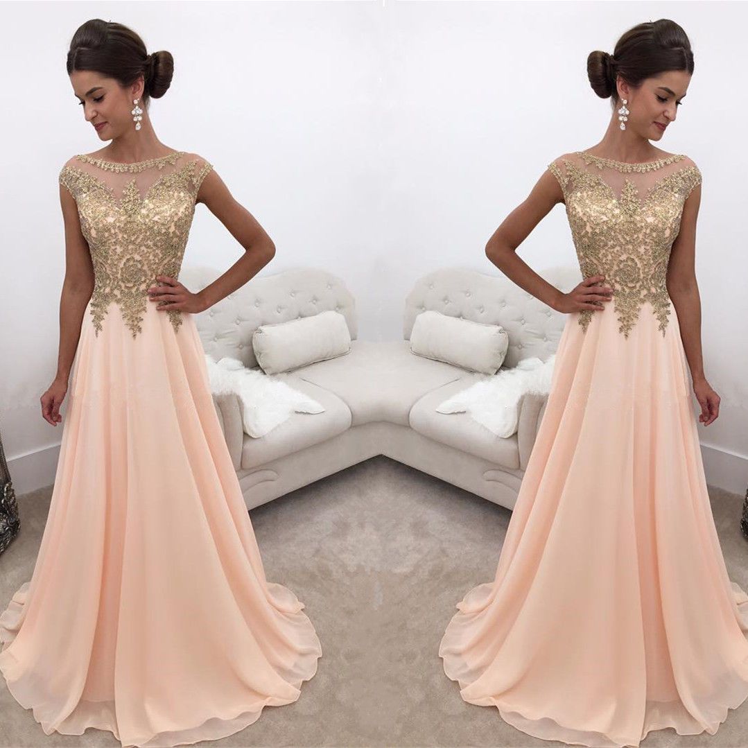 peach and gold outfit
