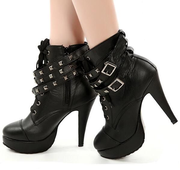 black heeled combat booties
