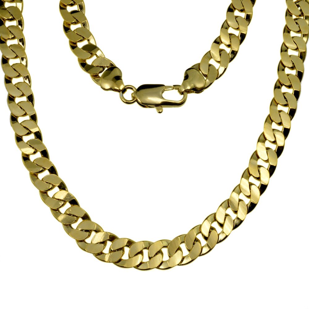 Mens Cool 60cm 18k Gold Filled 9mm Gold Tone Curb Chain Necklace N323