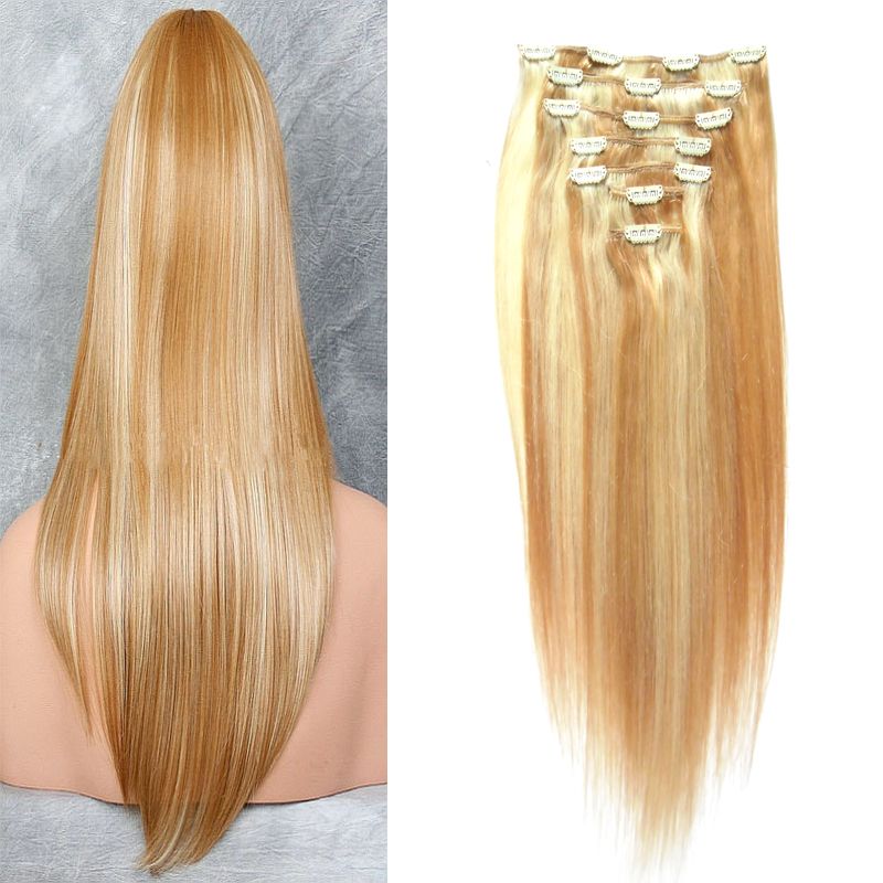 Blonde Remy Clip In Human Hair Extensions Malaysian Virgin Hair