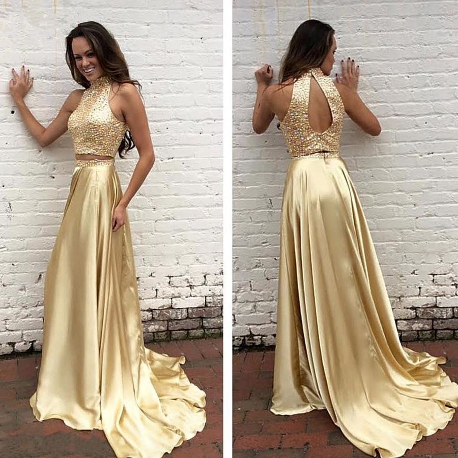 gold silk prom dress
