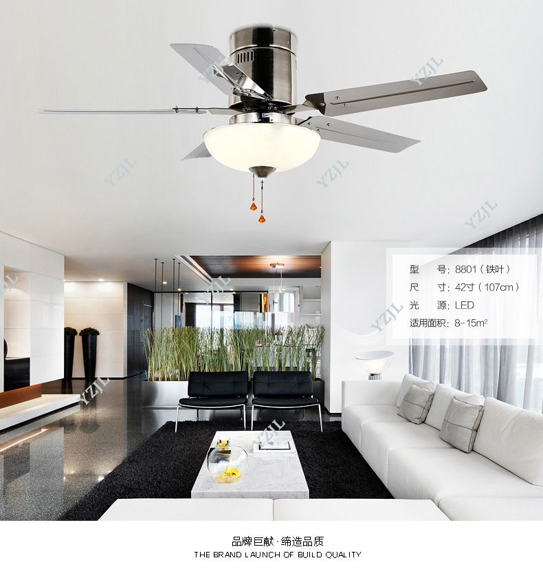 2019 Simple Stylish Restaurant Fan Light Ceiling Fan Lights Led Living Room Lamp Stainless Steel Leaf Fan Remote Control With Lamps From Kikizhao