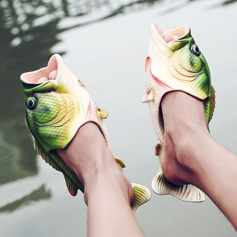 Hombres Mujeres Zapatillas pescado tipo creativo Personalidad hecha a mano Sandalias de pescado Mujeres Bling