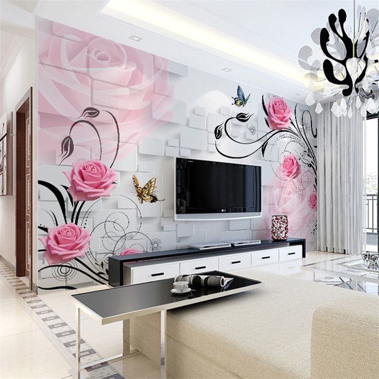 Living room TV background Wallpaper Mural 3D Stereo Wallpaper Bedroom Warm  and simple modern warm roses any size