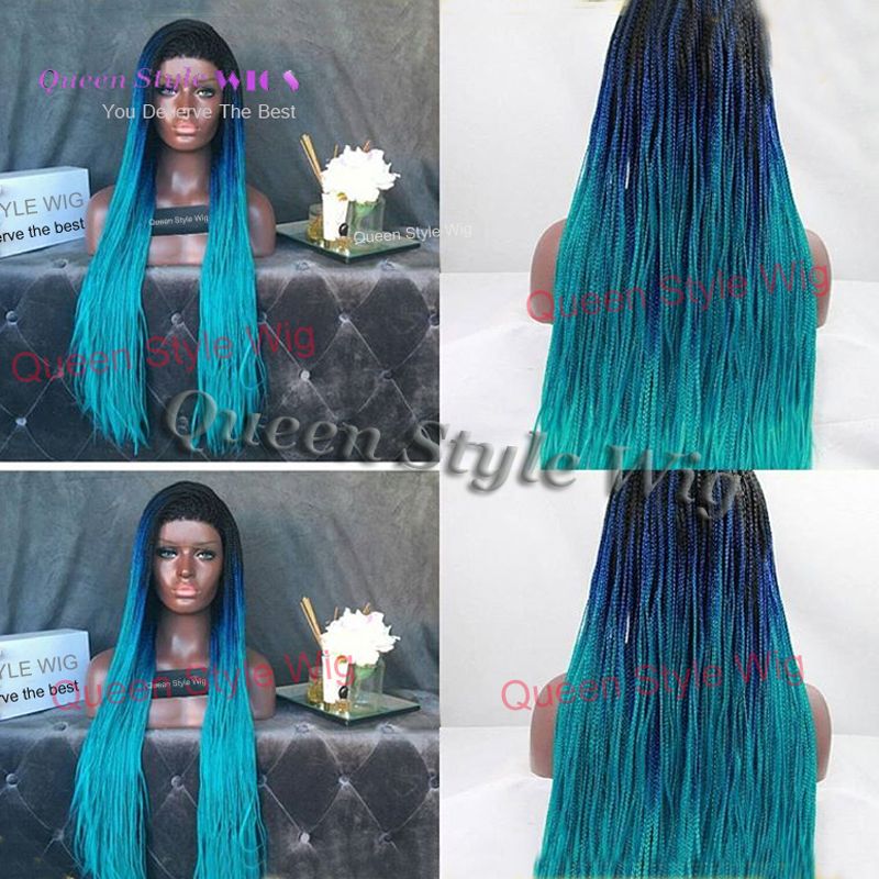 Beauty Braided Lace Front Wig Cochet Braid Black Teal Blue