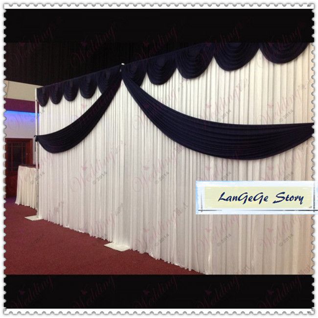Ful Pure White Backdrop With Navy Blue Swags Ice Silk Banquet And